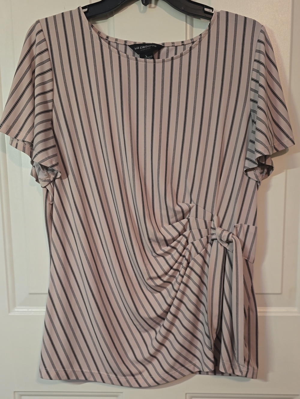 Liz Claiborne Blush Pink and Black Striped Side-Knot Blouse